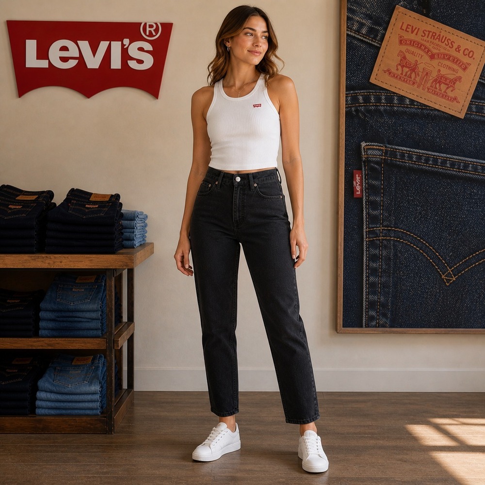 LEVIS New Women's High Waisted Mom Jeans 29x30 Black Tapered Pants A3506-1822